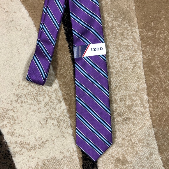 Men’s IZOD Purple, Blue, Teal, White Stripe Tie - Picture 3 of 7